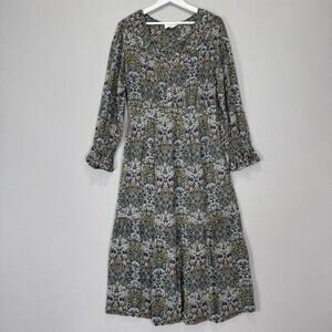 ba&sh Phoenix Print Midi Dress Womens 3 / US 8 Green Floral Cottage Prairie Boho